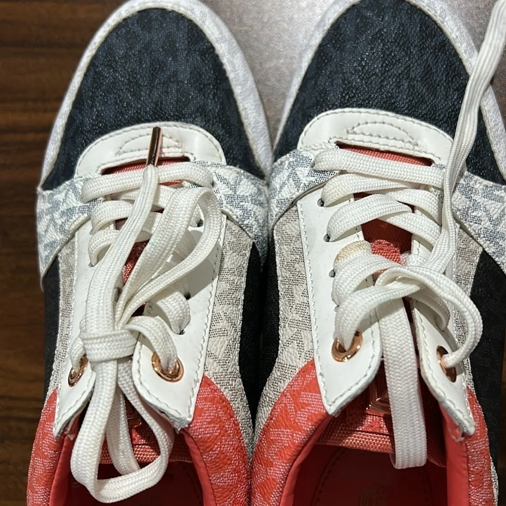 Michael Kors Billie Metallic Platform Trainer Coral and Blue Sneakers